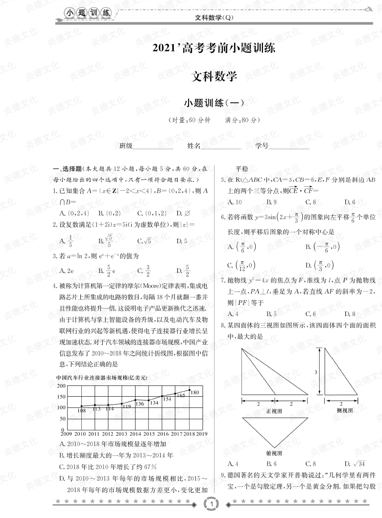 [文數]長郡中學2021高考考前小題沖刺訓練（老高考）
